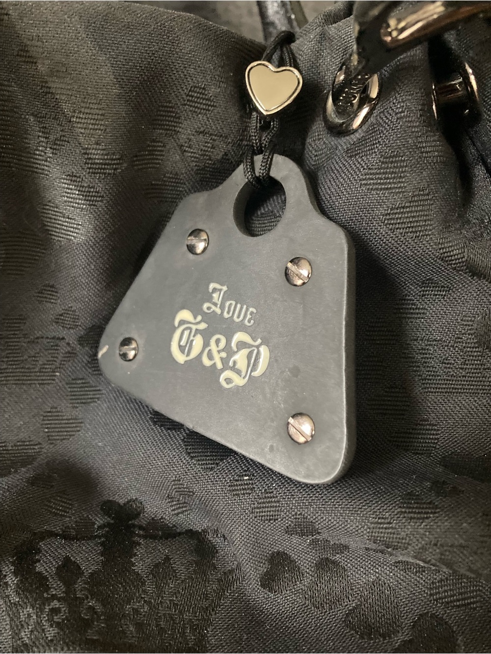 Y2K '90's Juicy Couture Black Satchel Handbag with 'WHATEVER' Charm - Picture 6 of 12